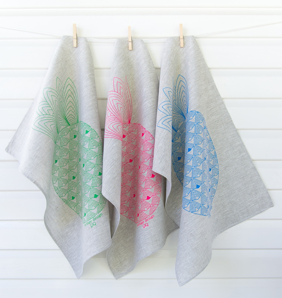 Pineapple Tea Towels Handprinted by Yardage Design